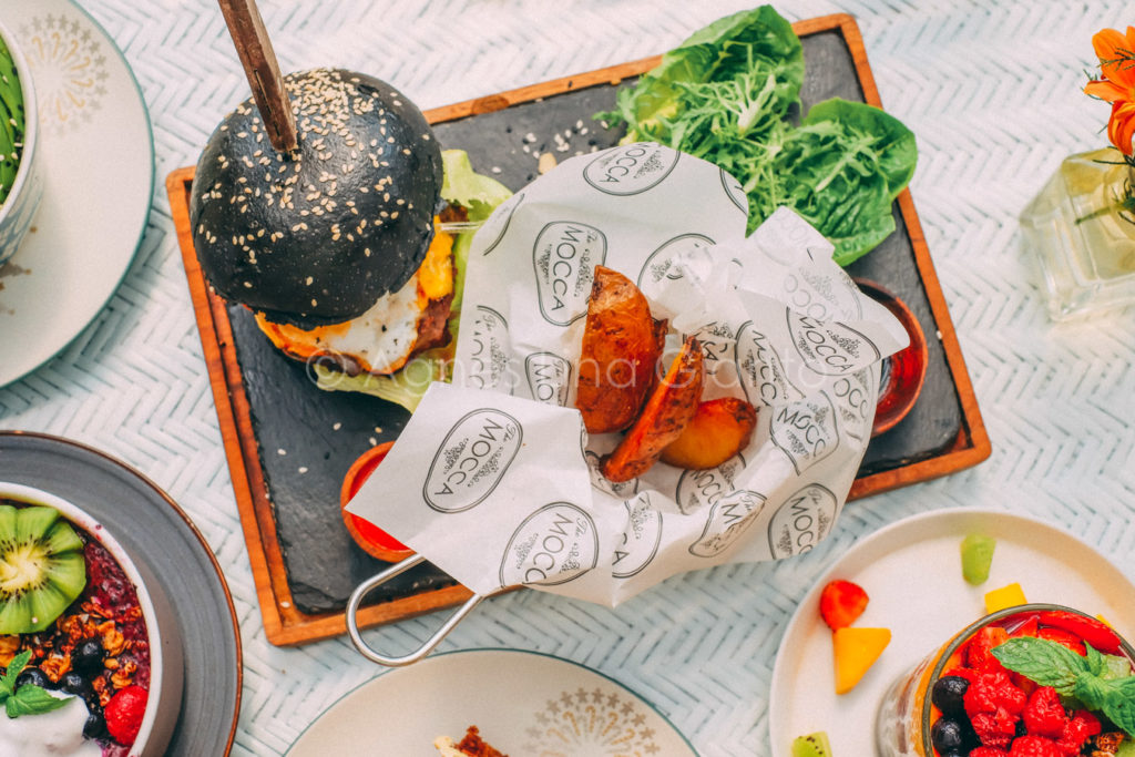 Charcoal bun beef burger in Bali