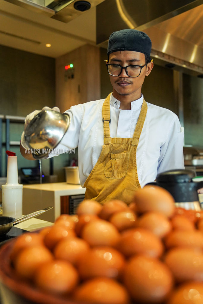 Hotel breakfast buffet eggs station