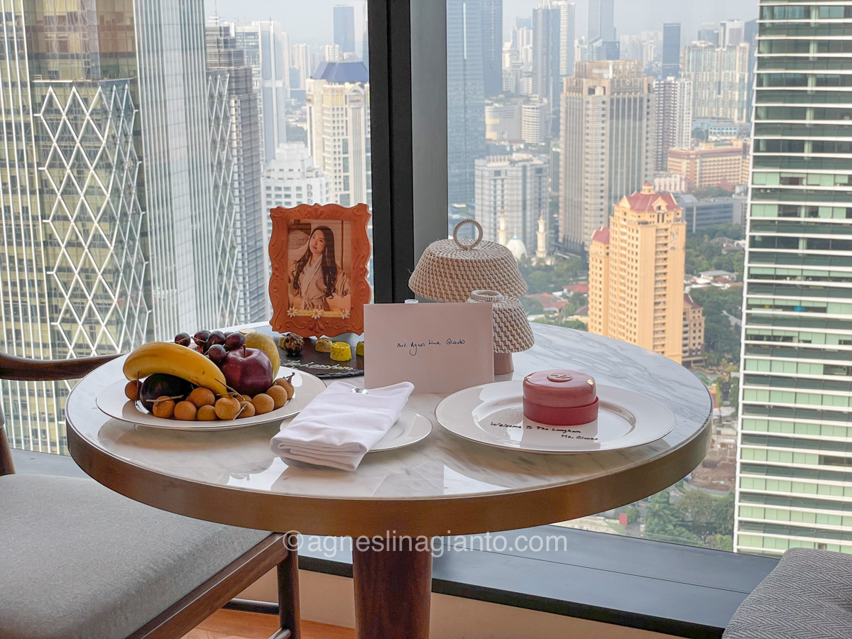 Welcome cake, greeting card at luxury hotel in Jakarta