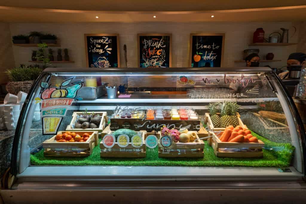Healthy fresh juice options and yoghurts
