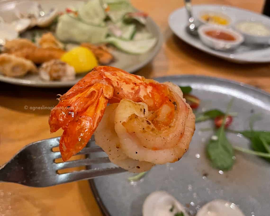 Grilled prawns were large and delicious