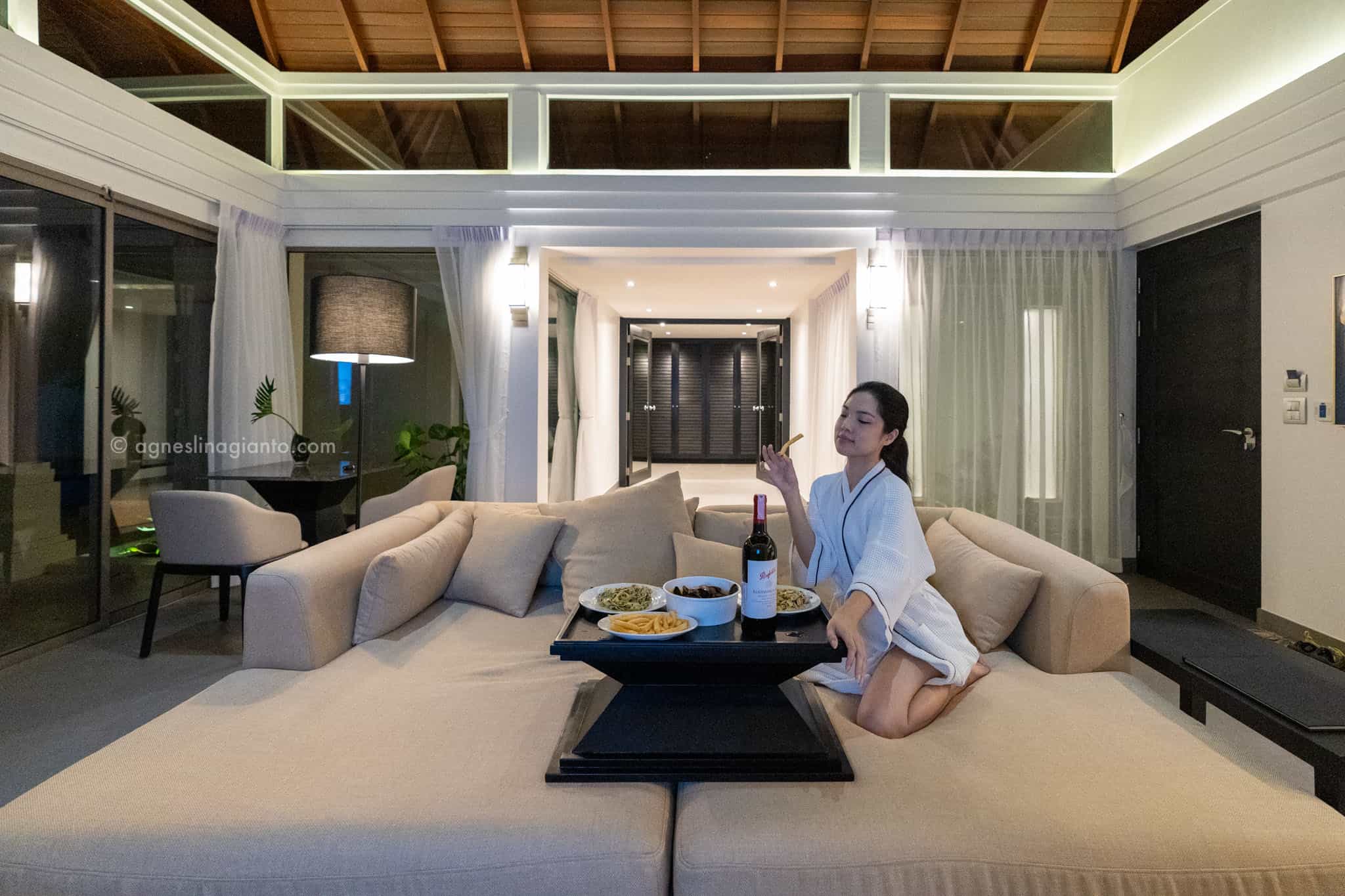 Living room at ocean view pool villa