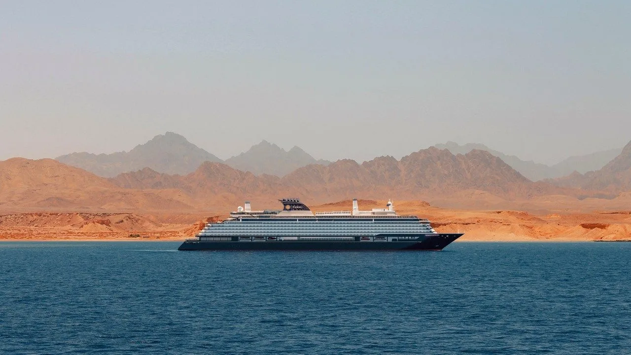 Explora Journeys EXPLORA V luxury cruise ship, aerial view