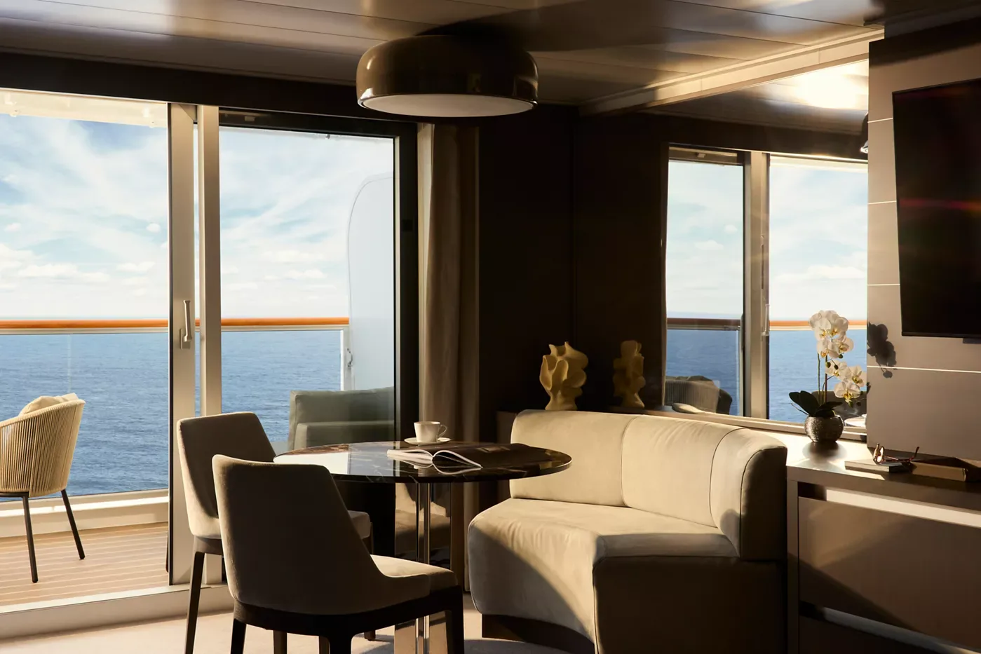 The Deluxe Penthouse aboard Explora Journeys, an ocean-front suite with private terrace
