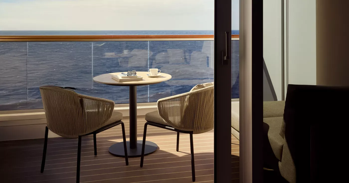 The Ocean Grand Terrace aboard Explora Journeys, an ocean-front suite with private terrace