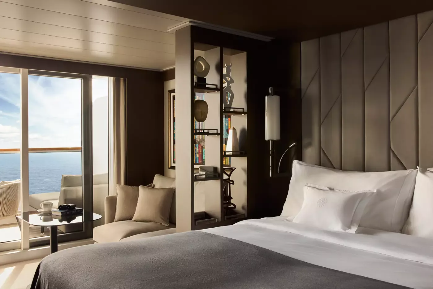 The Ocean Terrace Suite aboard Explora Journeys, an ocean-front suite with private terrace