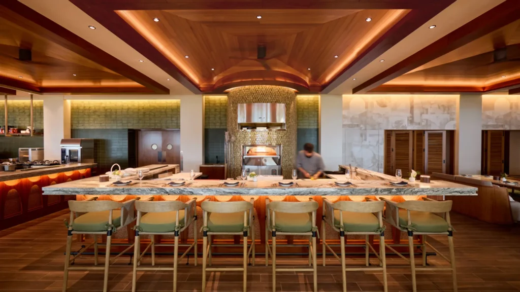 The sushi counter and open kitchen at the Lanai resort