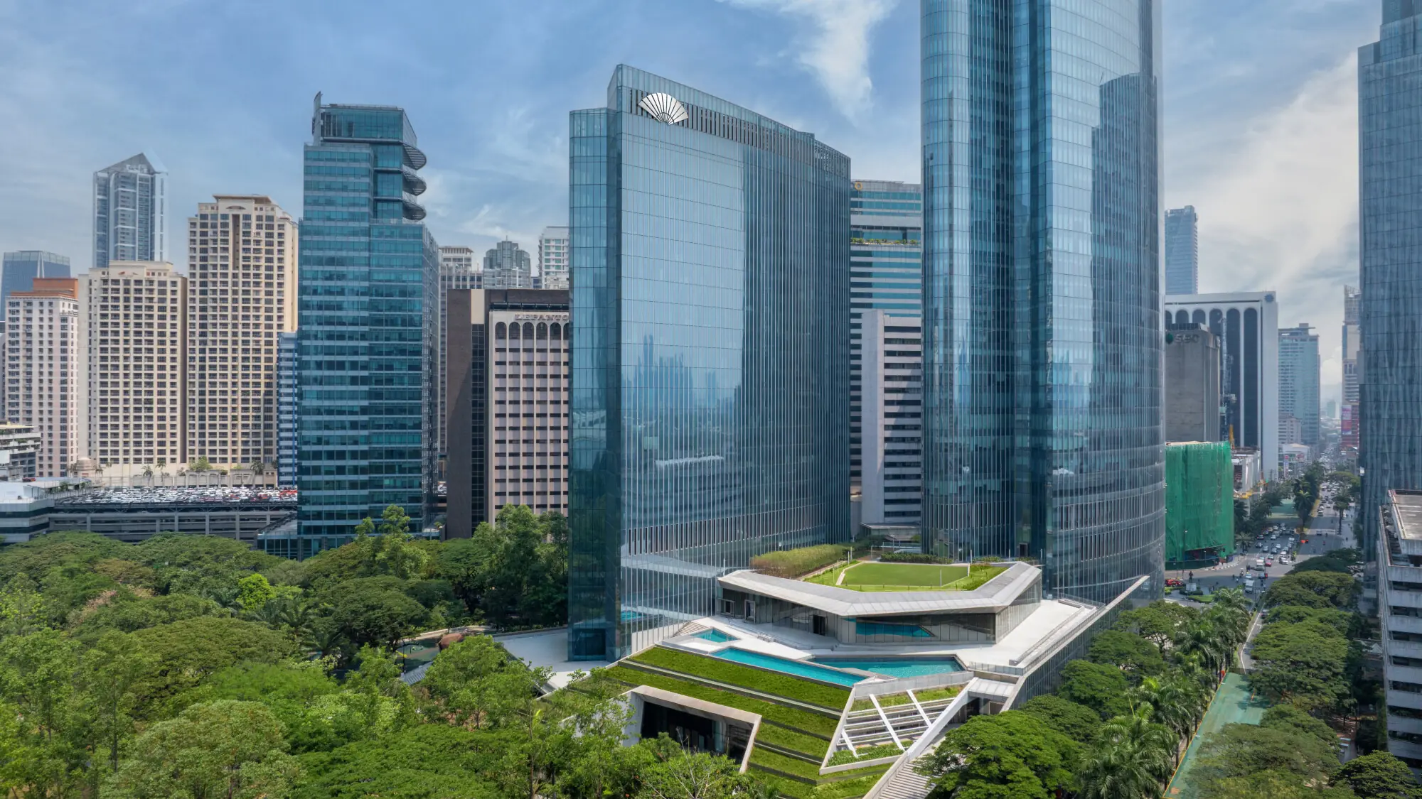 The Makati skyline above Ayala Triangle Gardens in Manila