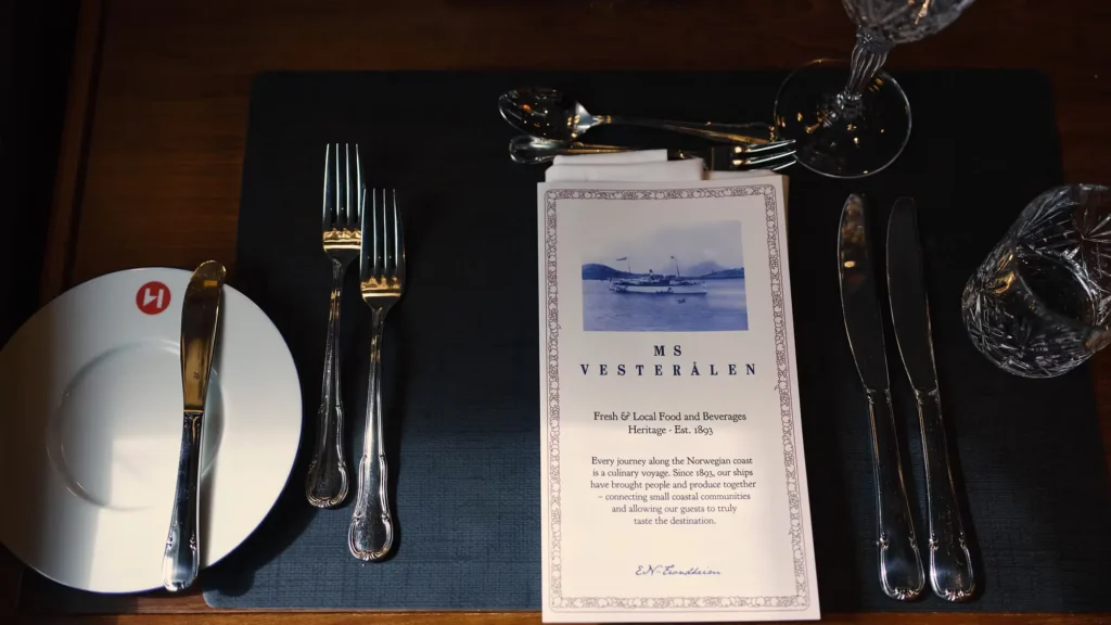 A place setting and menu card aboard MS Vesteralen