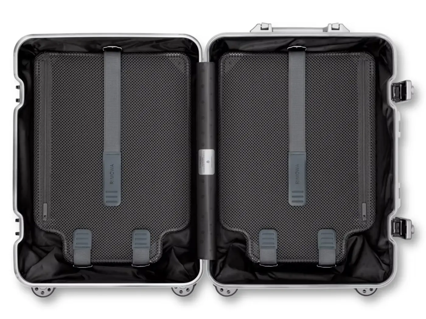 The Rimowa Original Cabin opened to show its two-compartment packing system