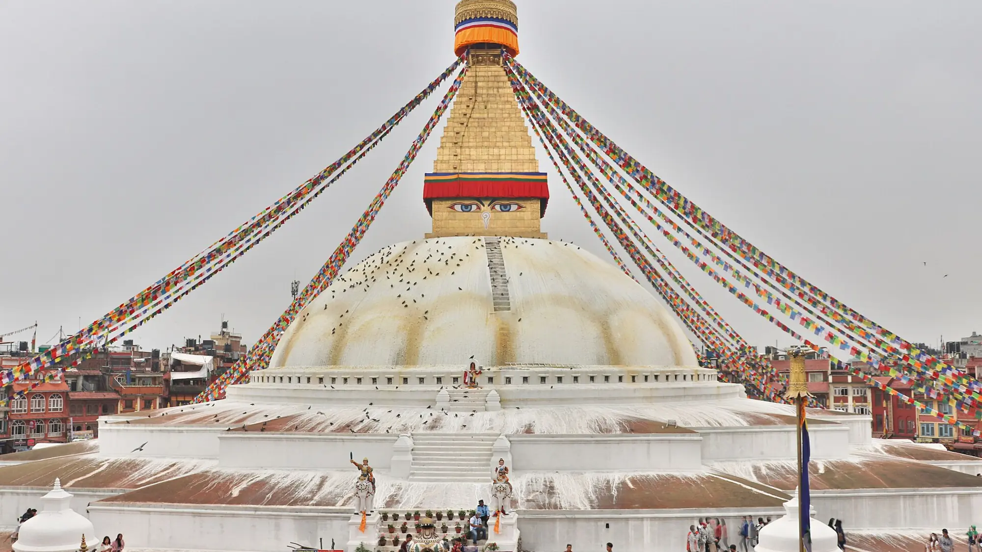 Boudhanath Stupa and its prayer flags in the Kathmandu Valley