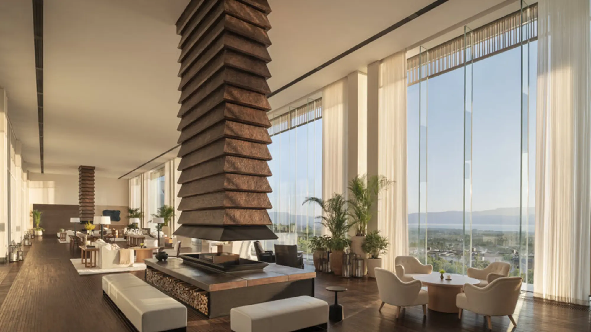 Lobby lounge at The Dali EDITION with a stacked-timber column