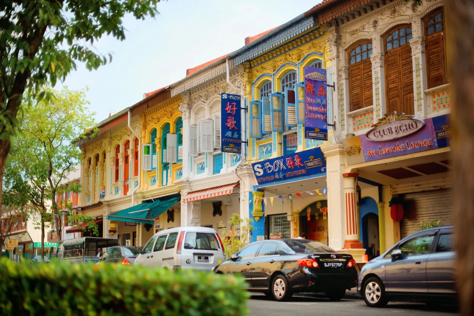 Colourful conserved shophouses along Joo Chiat Road, Singapore