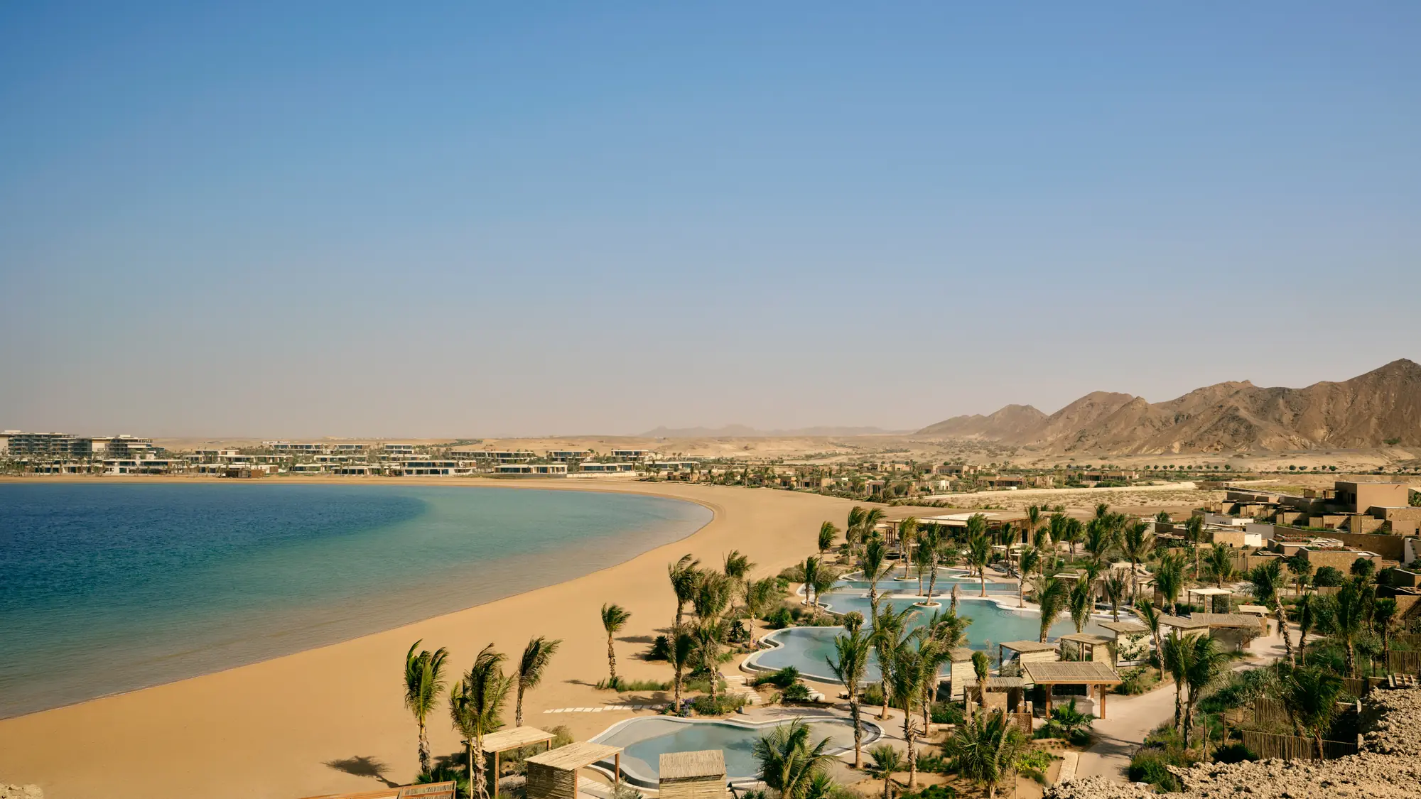 The lagoon and desert shoreline at Six Senses AMAALA