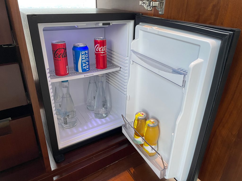 The minibar in the bedroom of the Ambassador Suite at The Westin Jakarta