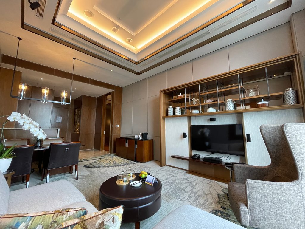 The living room of the Ambassador Suite at The Westin Jakarta