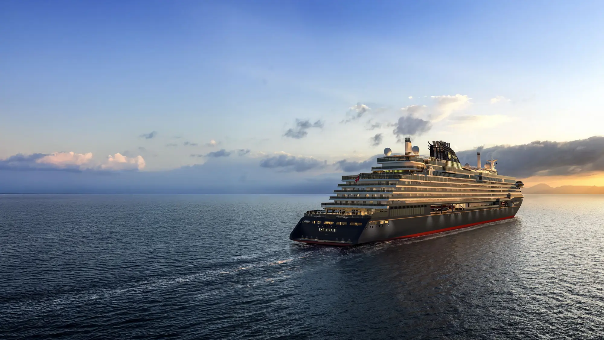 EXPLORA III under way at sunset on her maiden journey