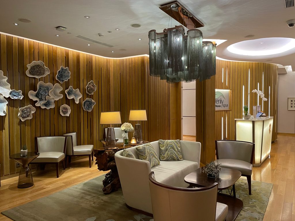 The relaxation lounge, beneath its shell installation — The Westin Jakarta