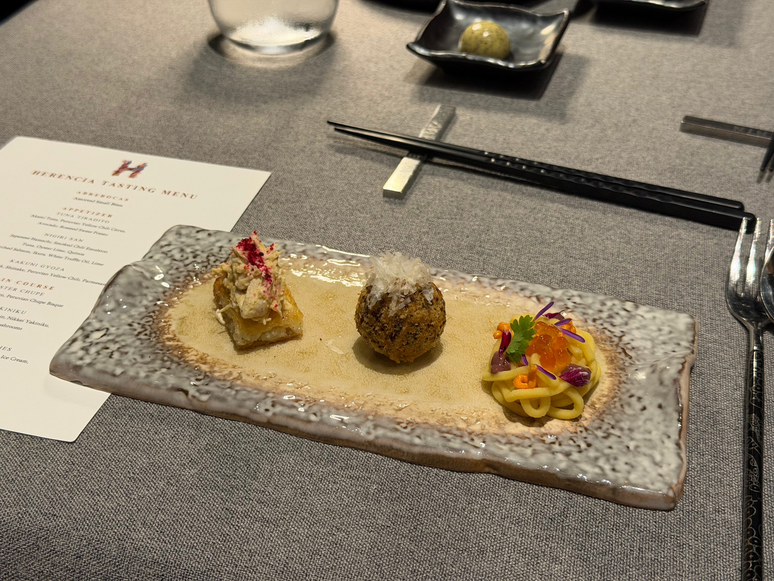 Abrebocas — the assorted small bites that open the Herencia menu — The Westin Jakarta