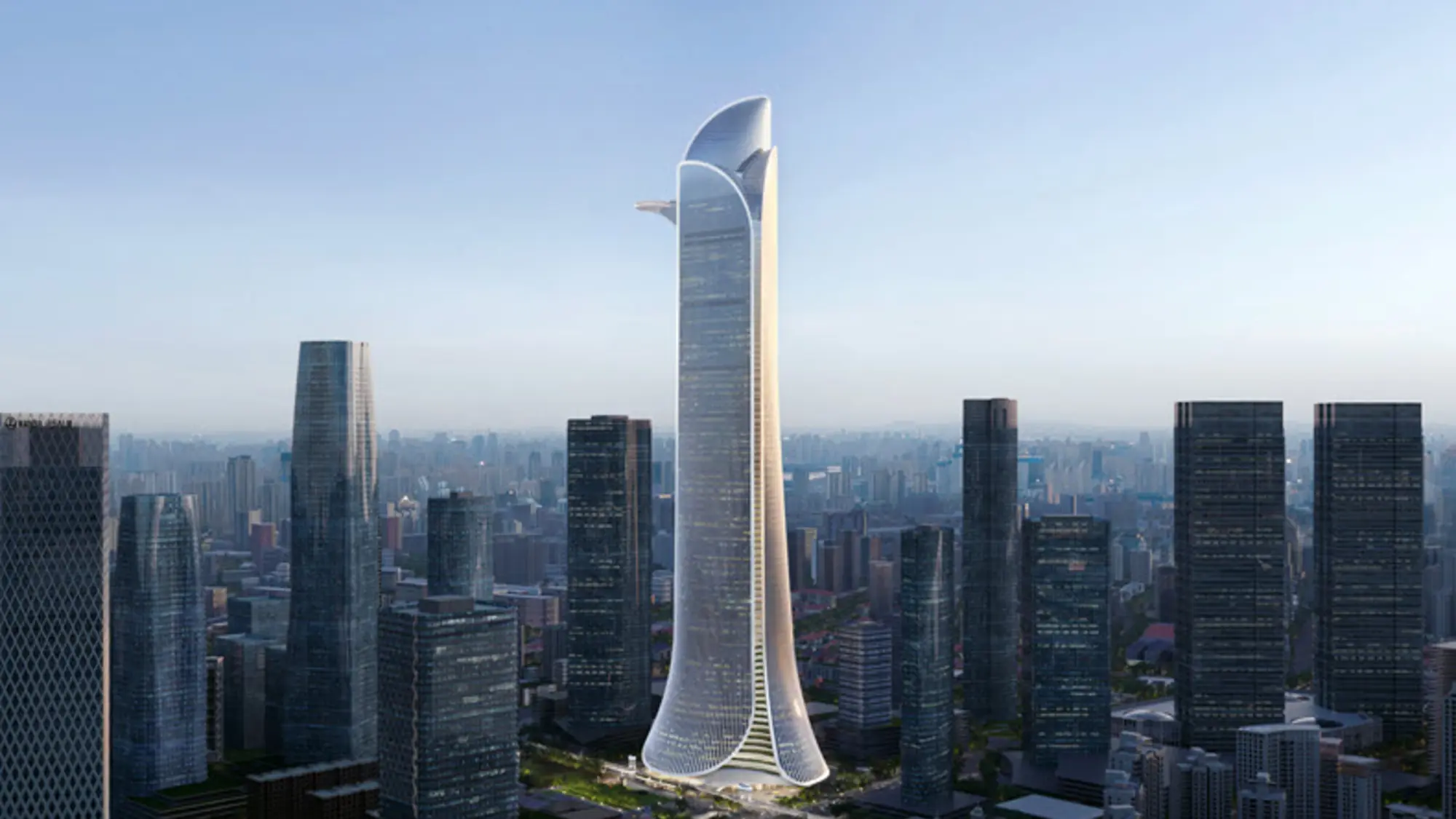 The North Bund tower that will hold the first urban Ritz-Carlton Reserve — Rendering: Marriott