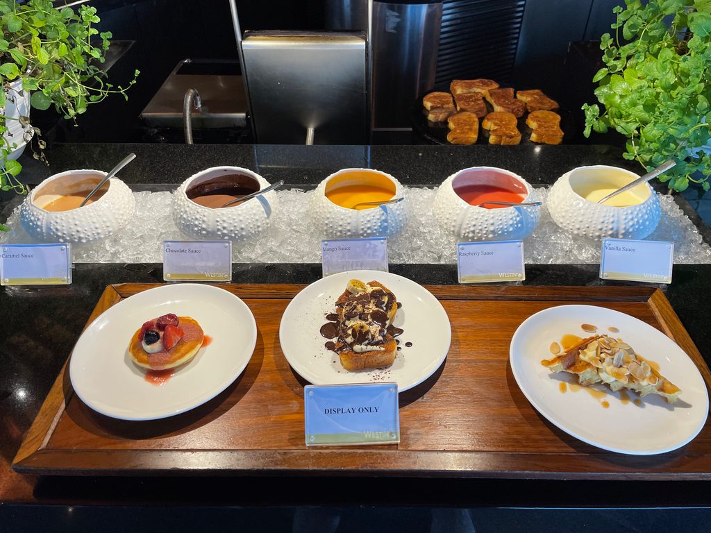 The breakfast buffet at Seasonal Tastes, the all-day dining restaurant on level 51 at The Westin Jakarta