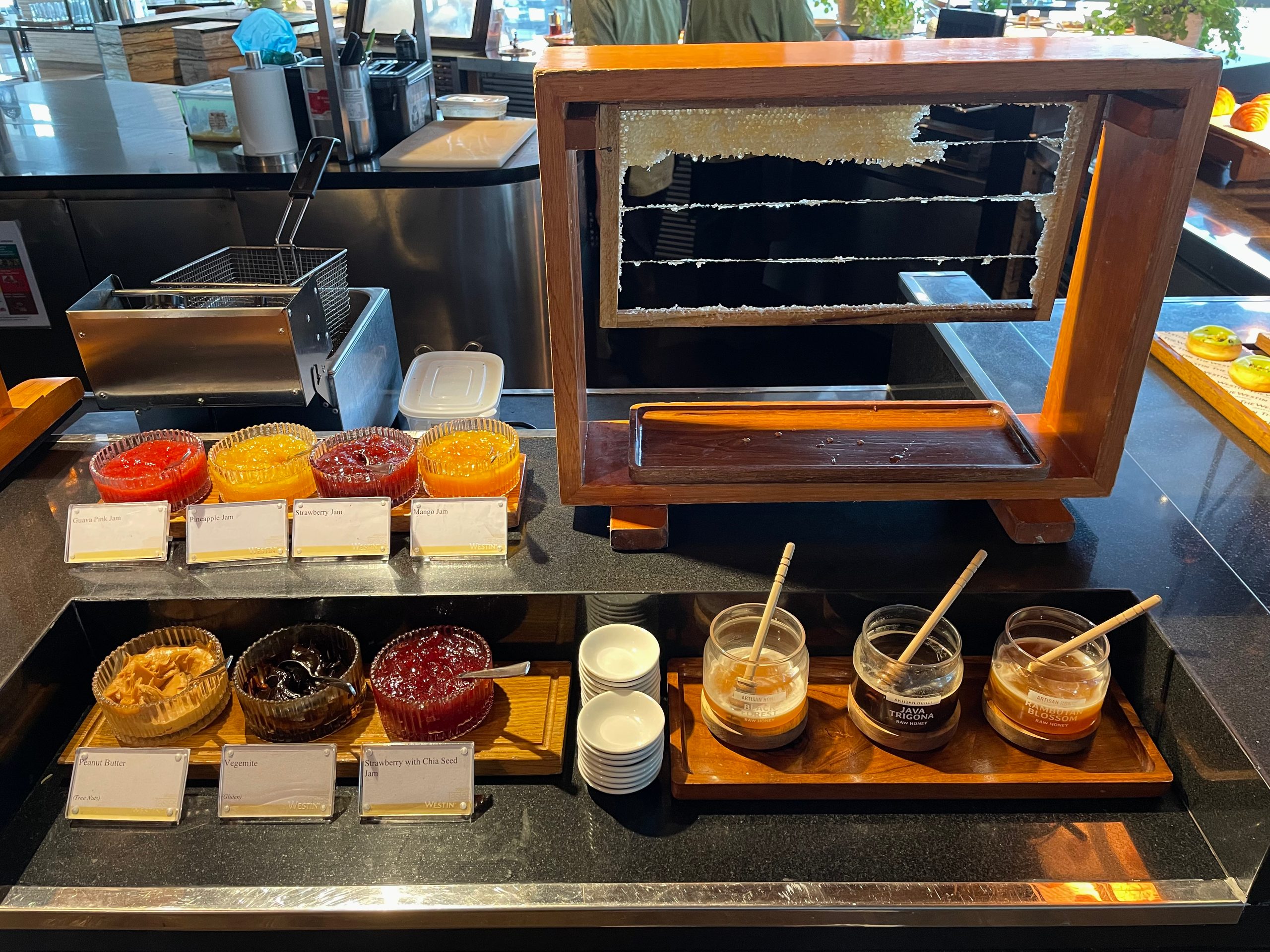 The breakfast buffet at Seasonal Tastes, the all-day dining restaurant on level 51 at The Westin Jakarta