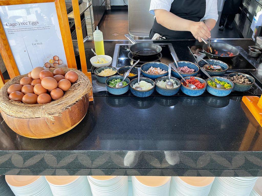 The breakfast buffet at Seasonal Tastes, the all-day dining restaurant on level 51 at The Westin Jakarta