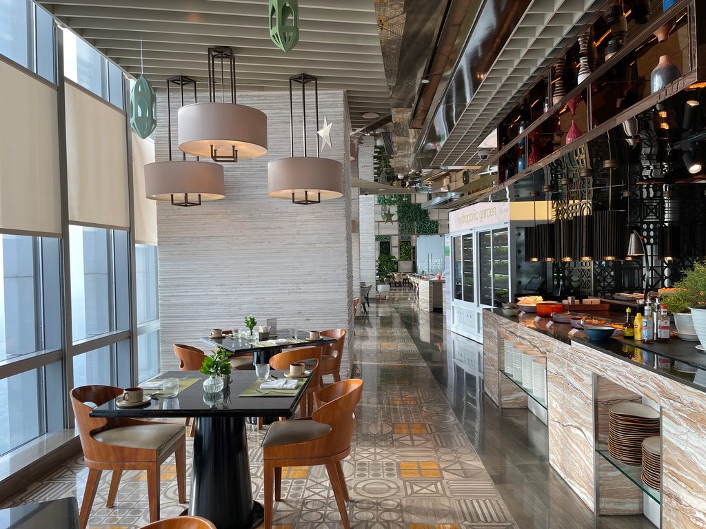 The breakfast buffet at Seasonal Tastes, the all-day dining restaurant on level 51 at The Westin Jakarta