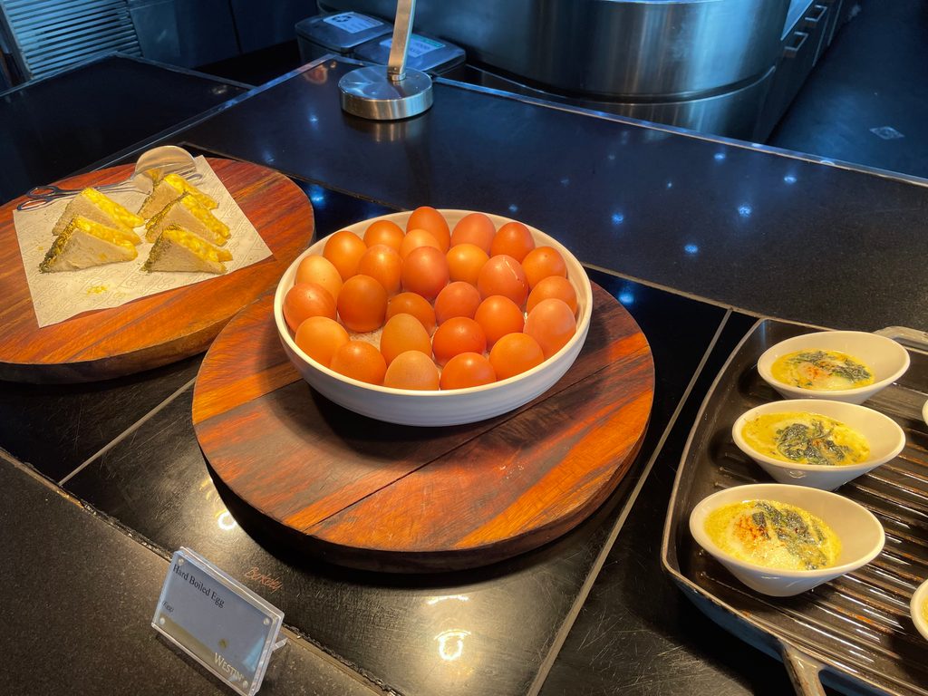 The breakfast buffet at Seasonal Tastes, the all-day dining restaurant on level 51 at The Westin Jakarta