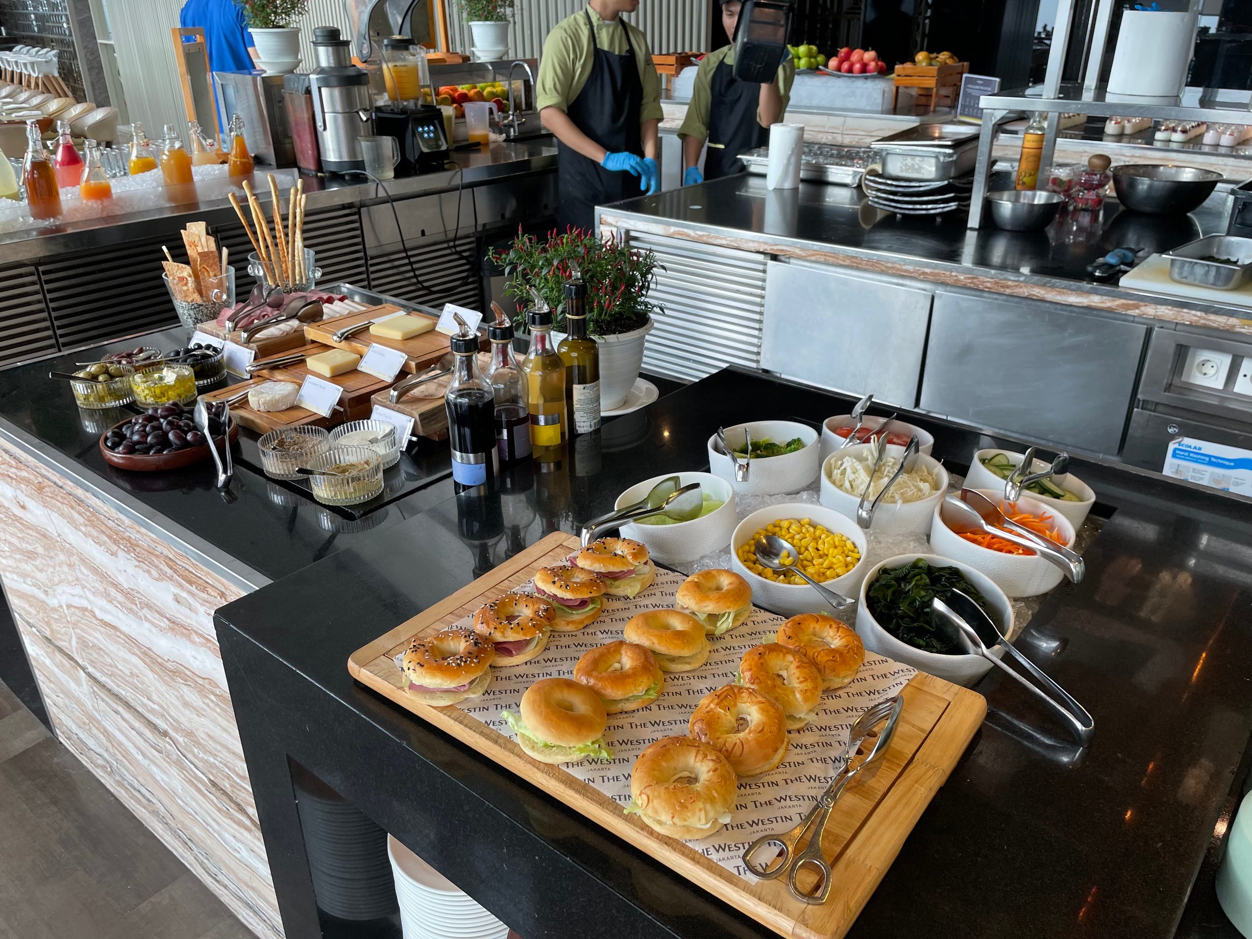 The breakfast buffet at Seasonal Tastes, the all-day dining restaurant on level 51 at The Westin Jakarta