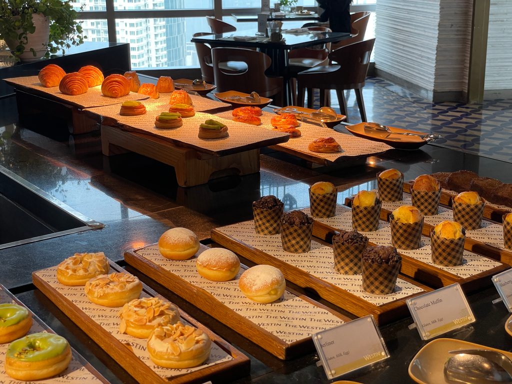 The breakfast buffet at Seasonal Tastes, the all-day dining restaurant on level 51 at The Westin Jakarta