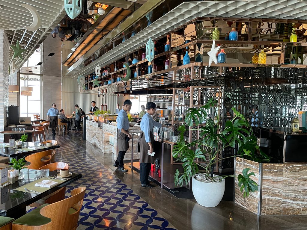 The breakfast buffet at Seasonal Tastes, the all-day dining restaurant on level 51 at The Westin Jakarta