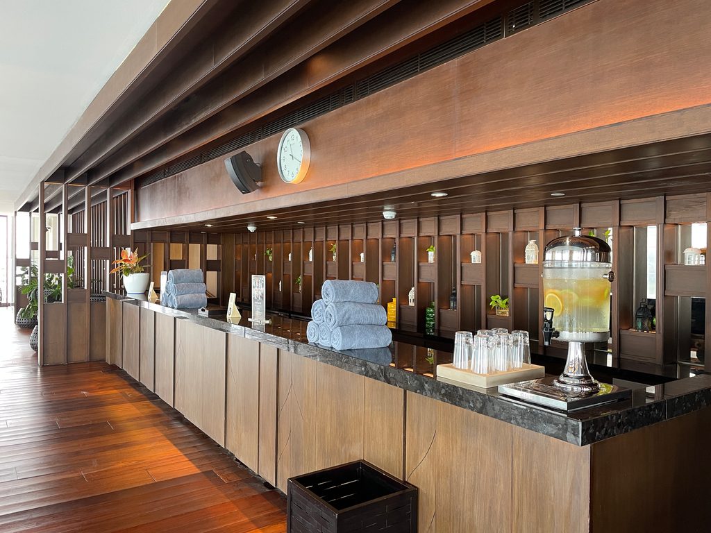 The indoor pool on level 50 at The Westin Jakarta, with city views