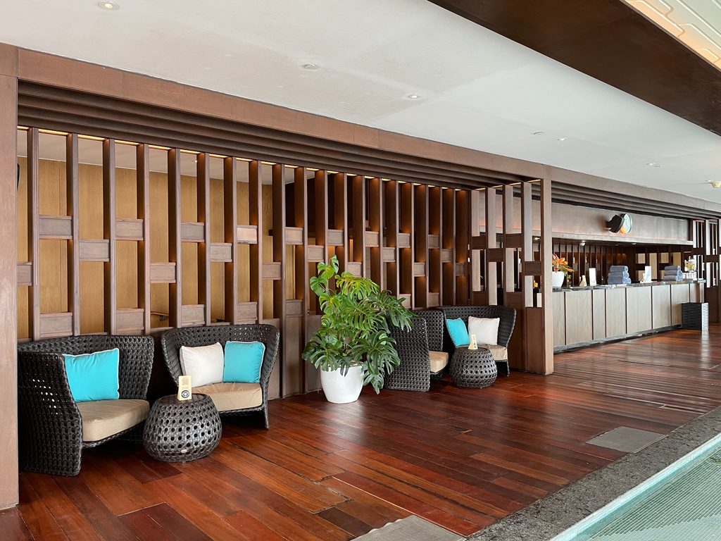 The indoor pool on level 50 at The Westin Jakarta, with city views