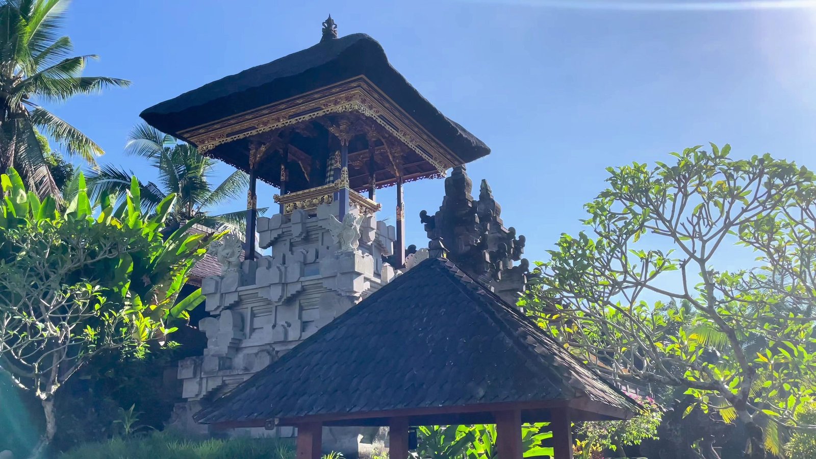 The kulkul tower, a raised pavilion housing a wooden slit drum, at Visesa Ubud