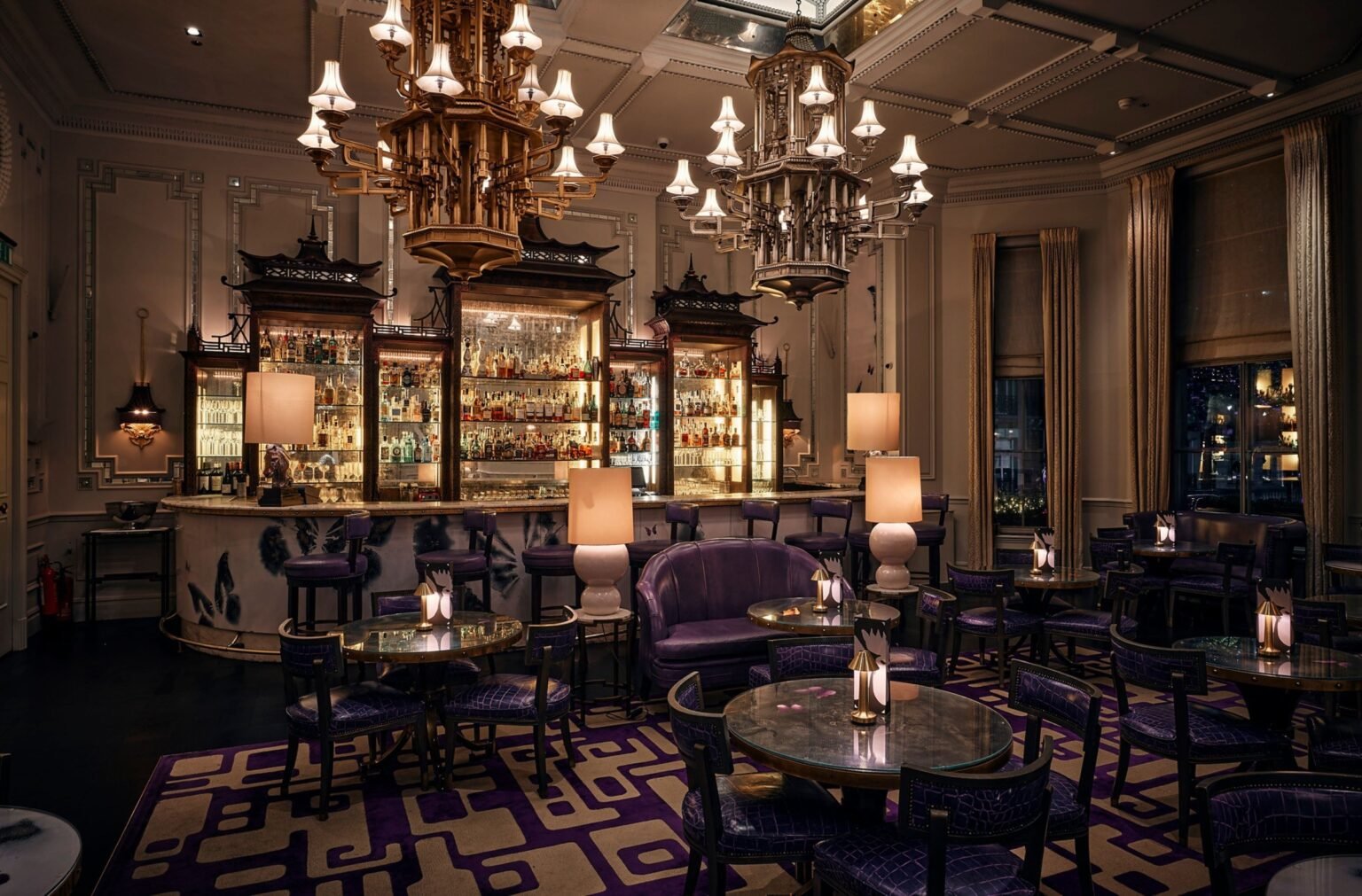 The Artesian bar at The Langham, London, under its chandeliers